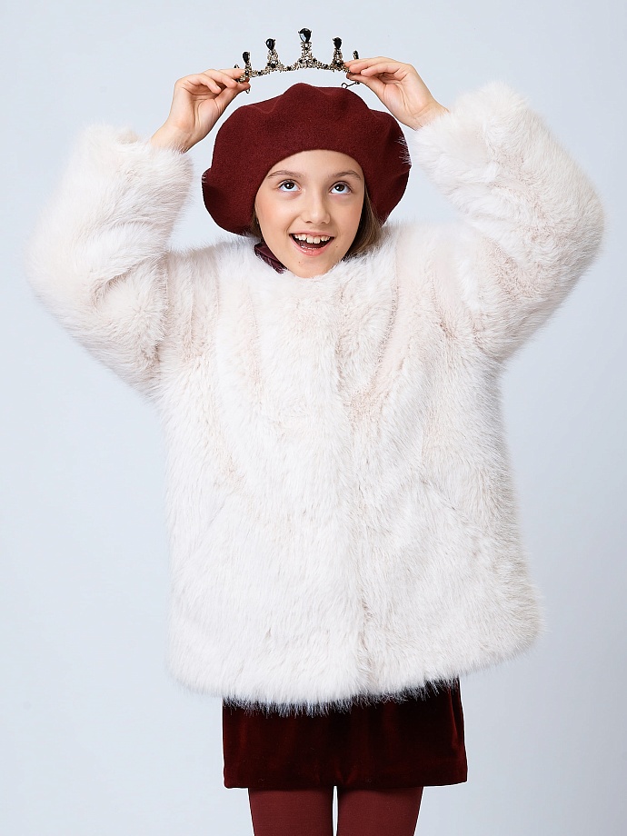 Меховое пальто укороченное с натуральным утеплителем в цвете: Молочный Ole! Twice - фото 6