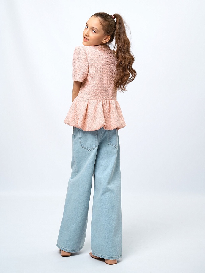 Жакет с баской из твида в цвете: Розовый Ole! Twice - фото 2