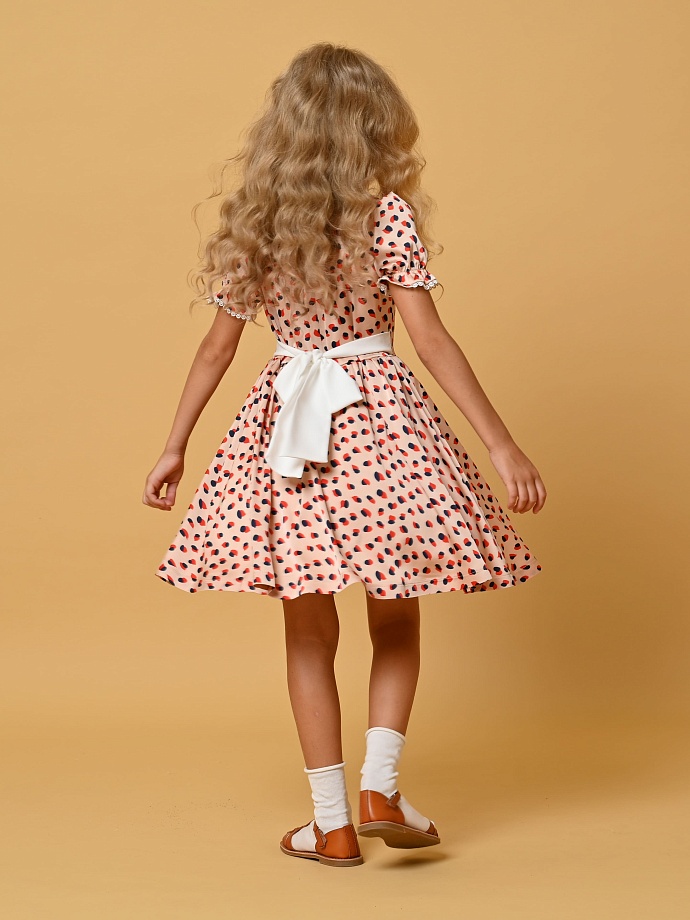 Платье шелковое с белой манишкой в цвете: Персиковый Ole! Twice - фото 5
