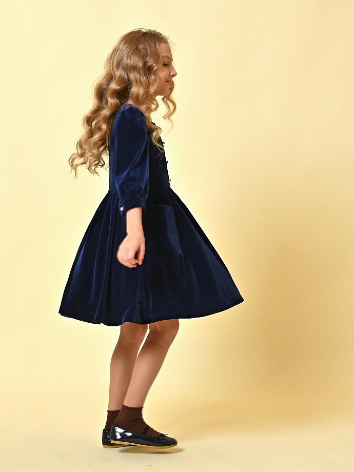Платье бархатное с карманами в цвете: Синий Ole! Twice - фото 3