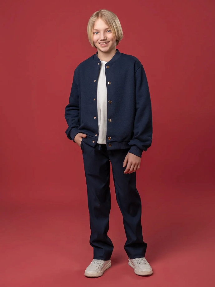 Бомбер из фактурного футера в цвете: Темно-синий Ole! Twice - фото 4