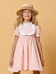 Платье креп с манишкой в горошек, короткий рукав в цвете: Персиковый Ole! Twice - фото 1