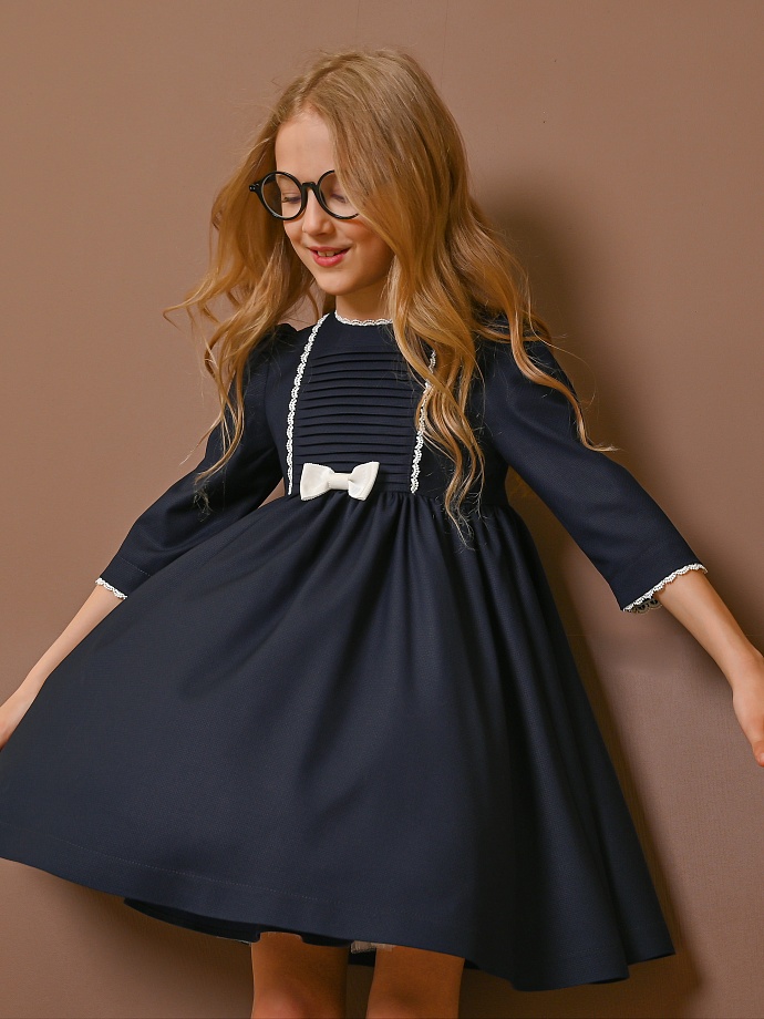 Платье с завышенной талией и репсовым бантом в цвете: Темно-синий Ole! Twice - фото 6