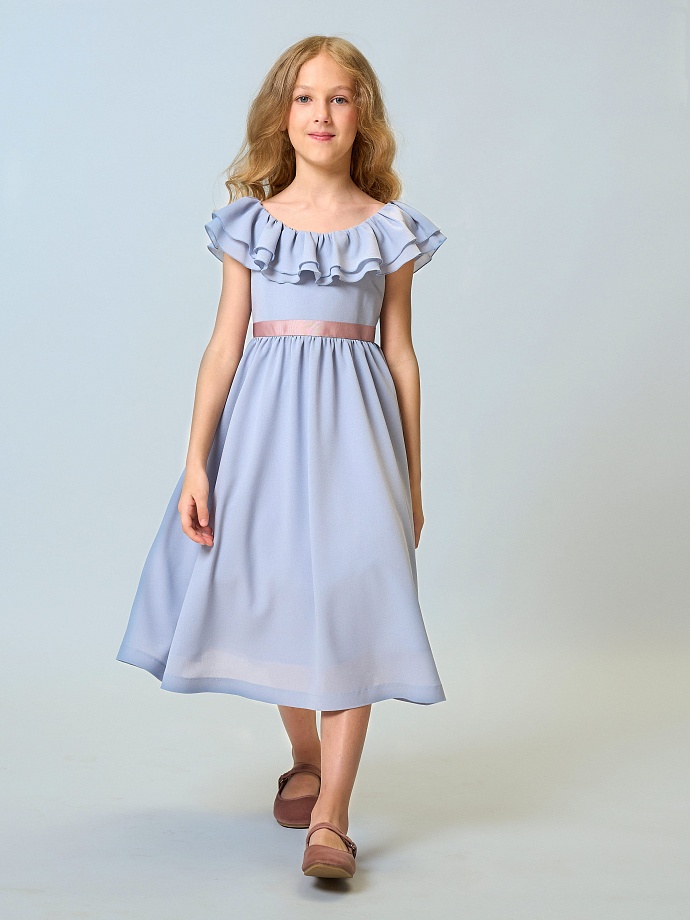 Платье с двойной оборкой и завышенной талией в цвете: Голубой Ole! Twice - фото 4