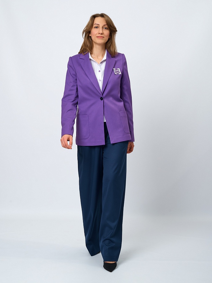 Жакет-пиджак прямого кроя с шевроном в цвете: Фиолетовый Ole! Twice - фото 5
