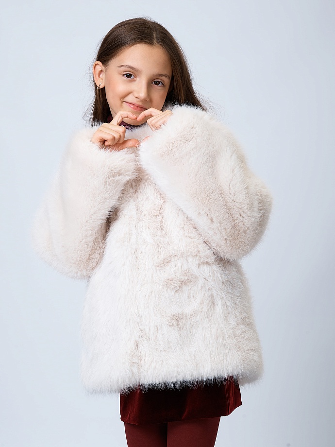 Меховое пальто укороченное с натуральным утеплителем в цвете: Молочный Ole! Twice - фото 2