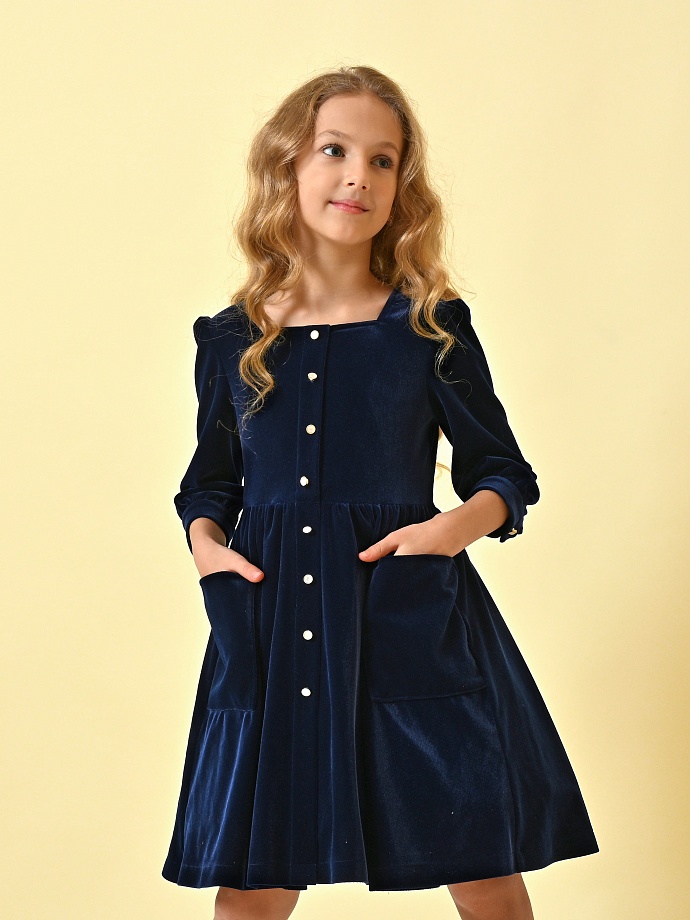 Платье бархатное с карманами в цвете: Синий Ole! Twice - фото 7