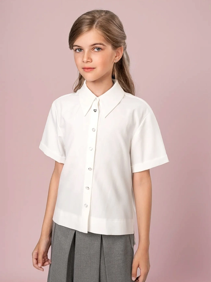 Рубашка укороченная с декоративными пуговицами в цвете: Белый Ole! Twice - фото 1