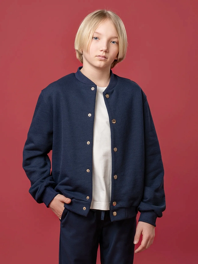 Бомбер из фактурного футера в цвете: Темно-синий Ole! Twice - фото 5