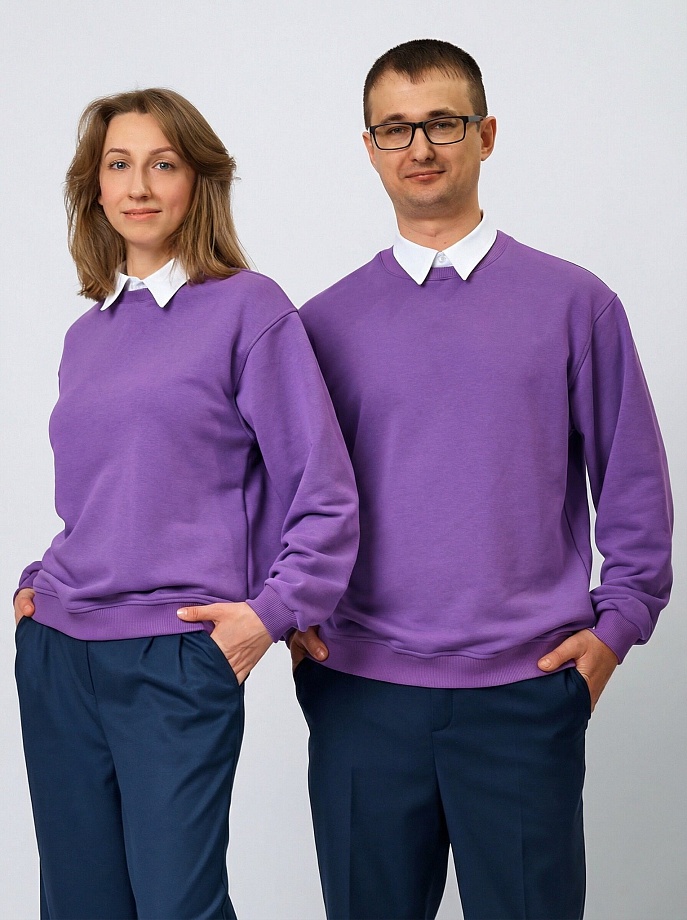 Свитшот оверсайз со съемным воротником и шевроном в цвете: Фиолетовый Ole! Twice - фото 1