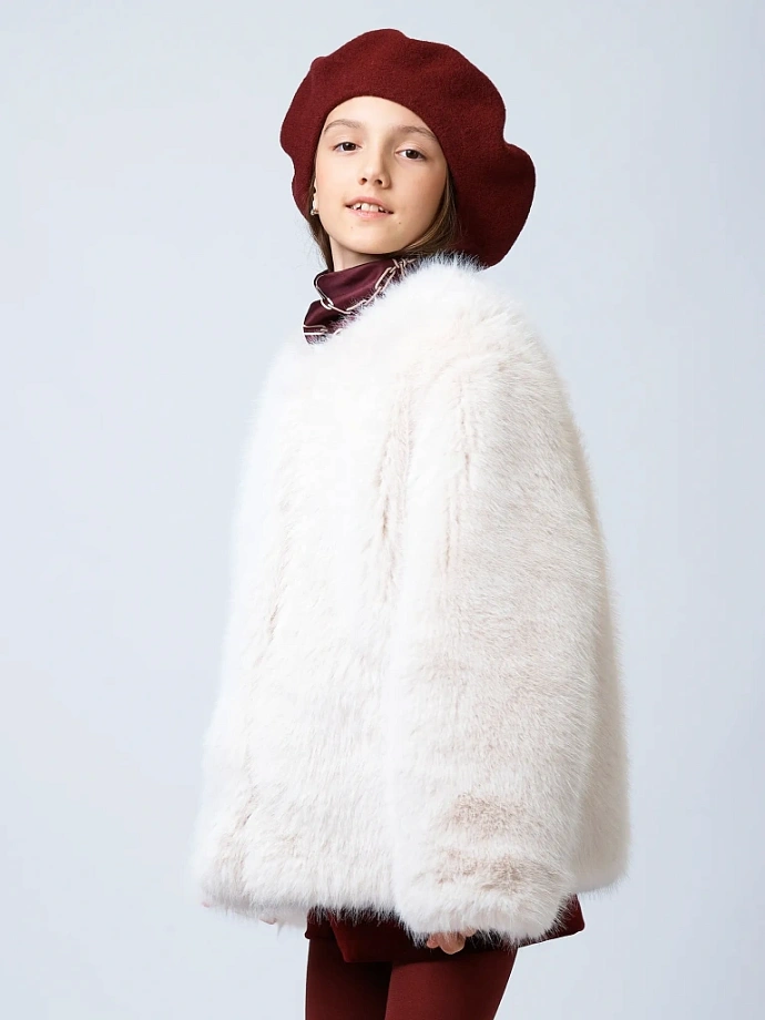 Меховое пальто укороченное с натуральным утеплителем в цвете: Молочный Ole! Twice - фото 4