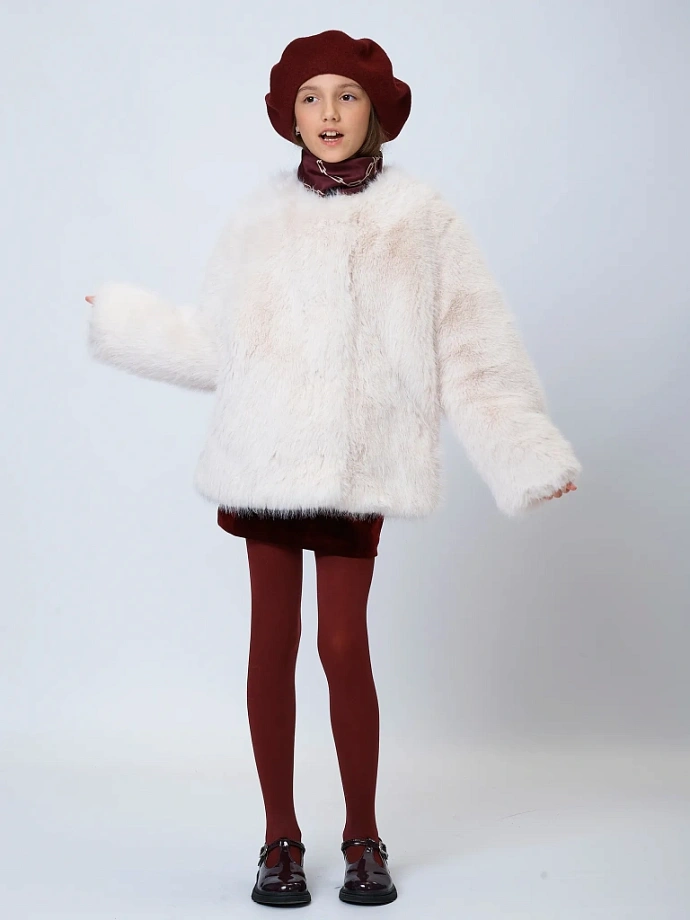 Меховое пальто укороченное с натуральным утеплителем в цвете: Молочный Ole! Twice - фото 2