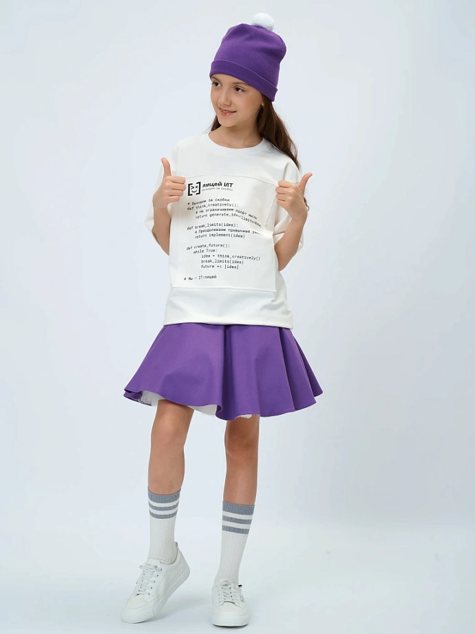 Футболка с нашивным принтом в цвете: Молочный Ole! Twice - фото 8