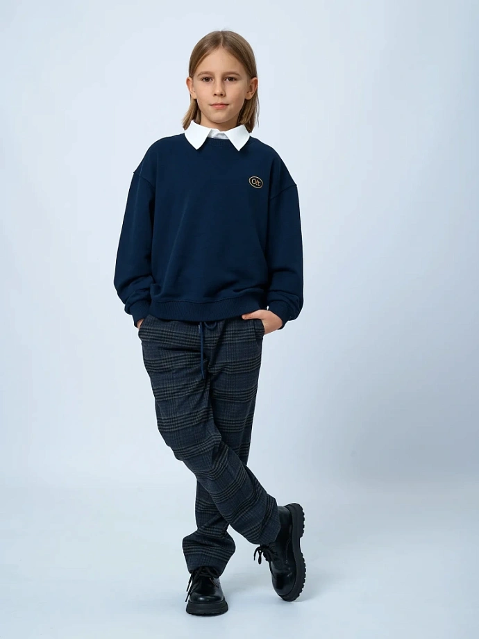 Брюки Comfort с поясом на резинке и шнурком в цвете: Синий Ole! Twice - фото 4