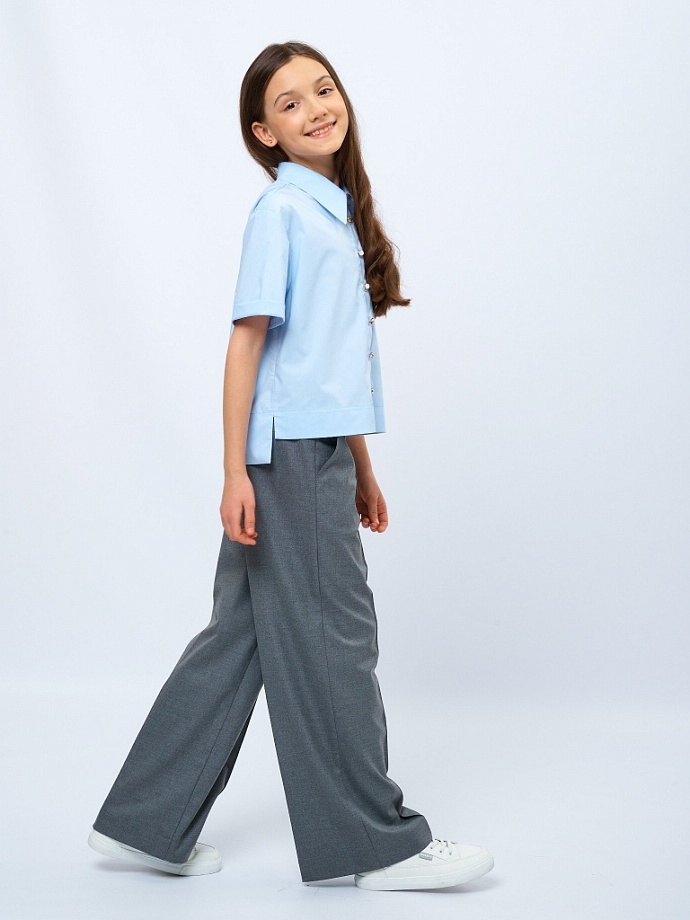 Рубашка укороченная с коротким рукавом из смесового хлопка в цвете: Голубой Ole! Twice - фото 3