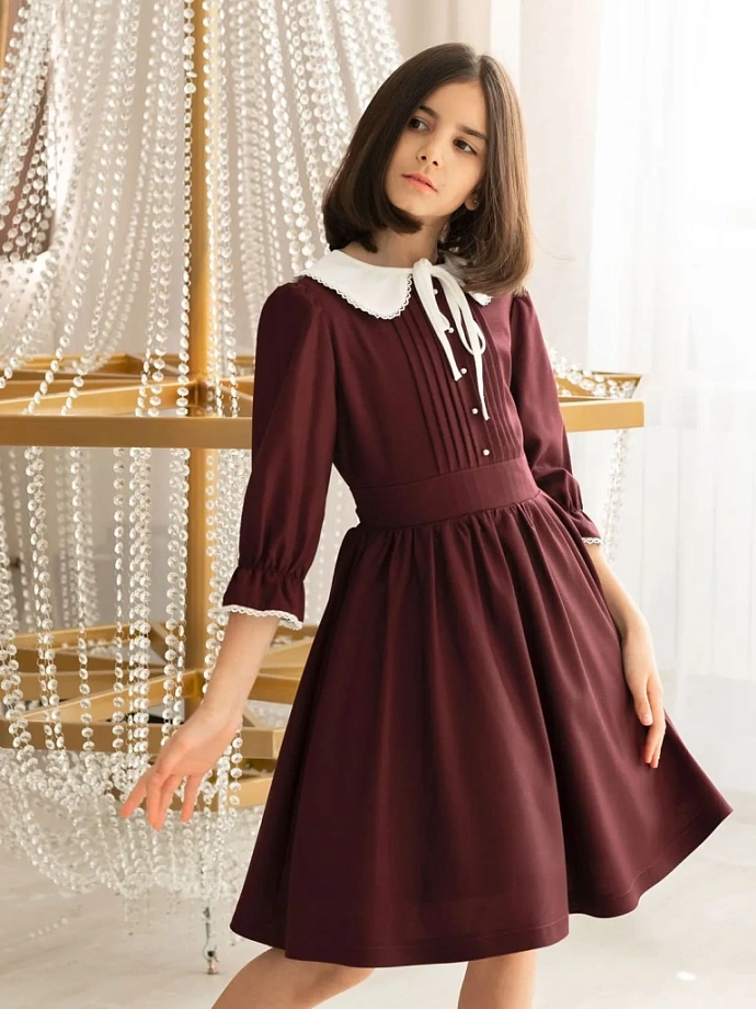 Платье в ретро стиле со съемным белым воротником в цвете: Бордовый Ole! Twice - фото 4