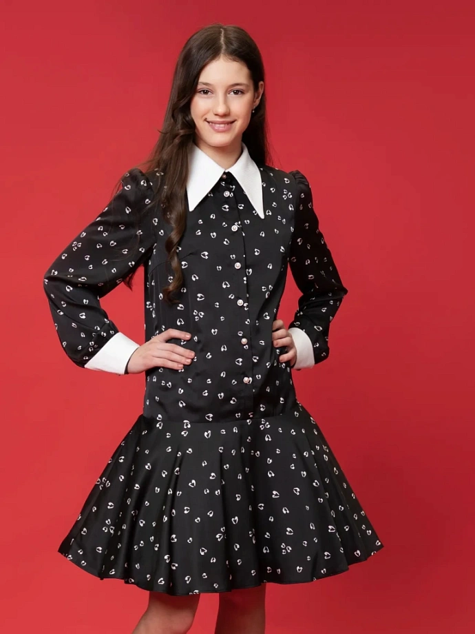 Платье со съемным воротником и манжетами в стиле Уэнсдэй в цвете: Черный Ole! Twice - фото 6