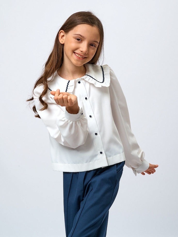 Блуза с контрастной отделкой из смесового хлопка в цвете: Белый Ole! Twice - фото 3