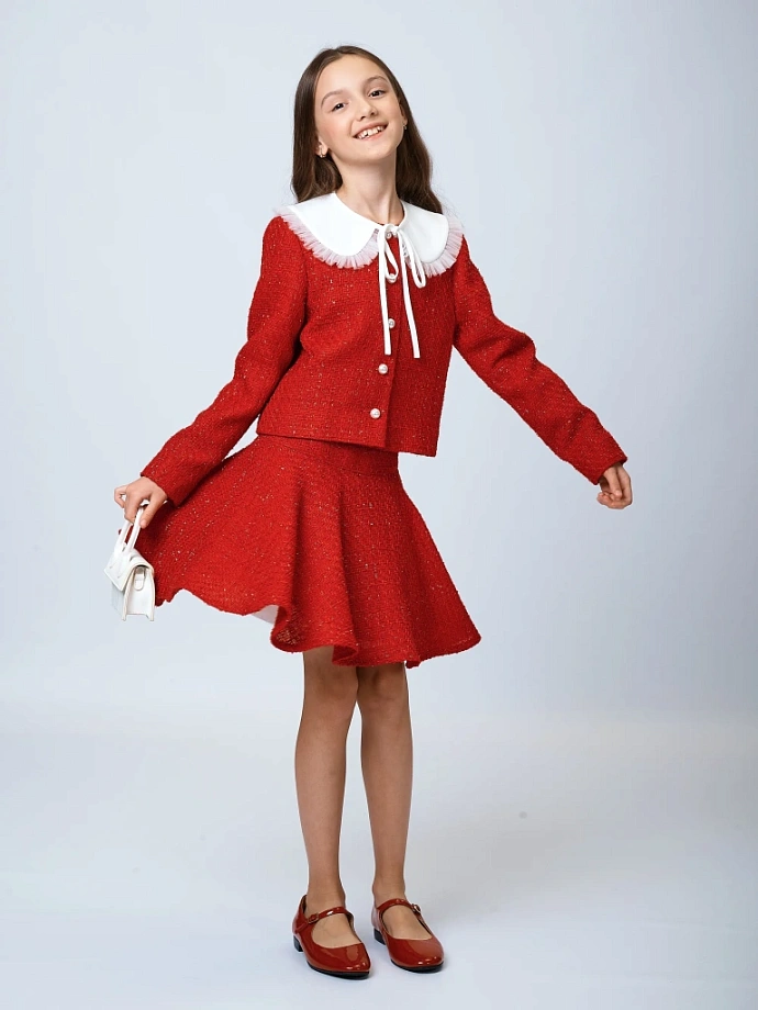 Юбка-солнце из твида в цвете: Красный Ole! Twice - фото 6