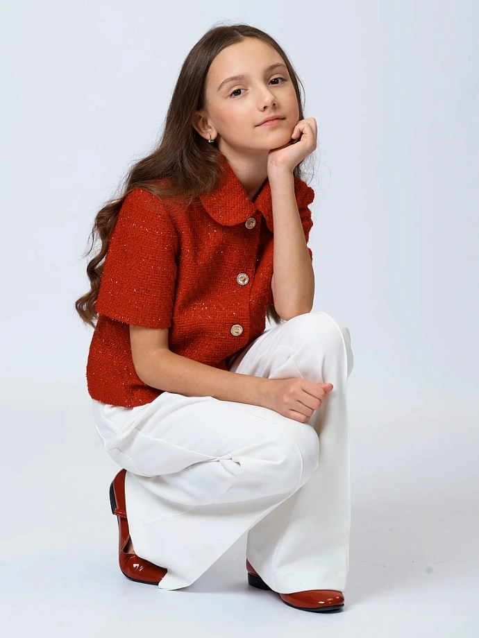 Жакет из твида с воротником и коротким рукавом в цвете: Красный Ole! Twice - фото 9