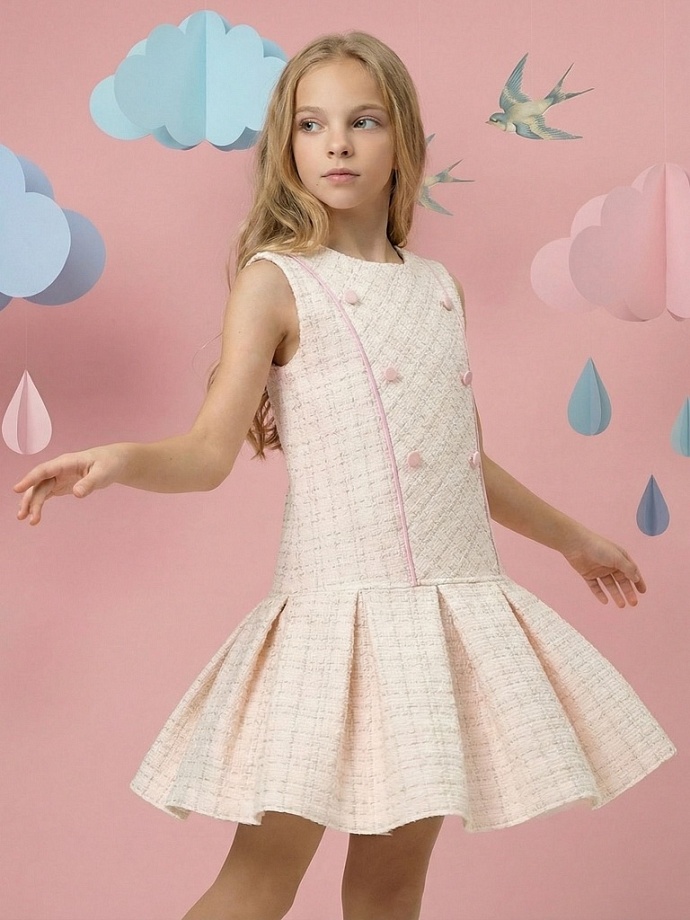 Платье А-силуэта из твида в цвете: Розовый Ole! Twice - фото 1