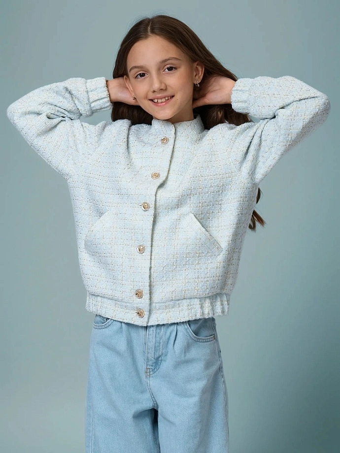Бомбер из твида в цвете: Бело-голубой Ole! Twice - фото 1