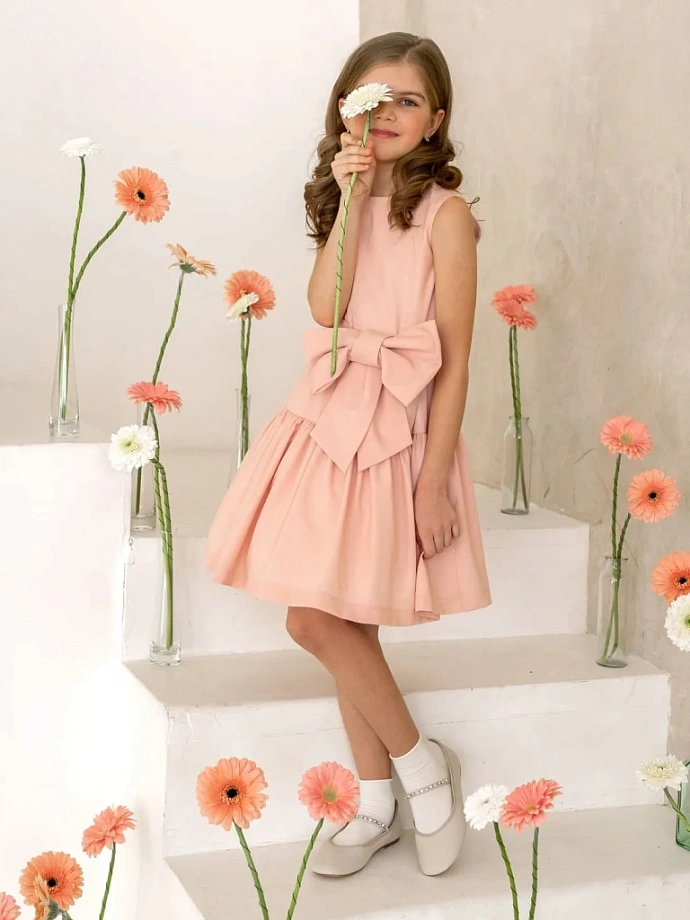 Платье с акцентным бантом на поясе в цвете: Персиковый Ole! Twice - фото 10