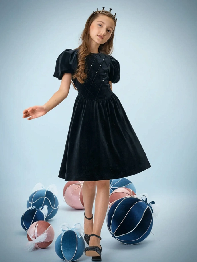 Платье из бархата с кристаллами в цвете: Черный Ole! Twice - фото 1