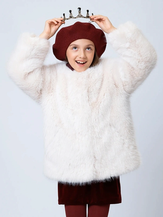 Меховое пальто укороченное с натуральным утеплителем в цвете: Молочный Ole! Twice - фото 3