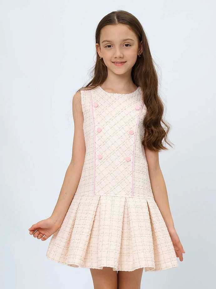 Платье А-силуэта из твида в цвете: Розовый Ole! Twice - фото 3