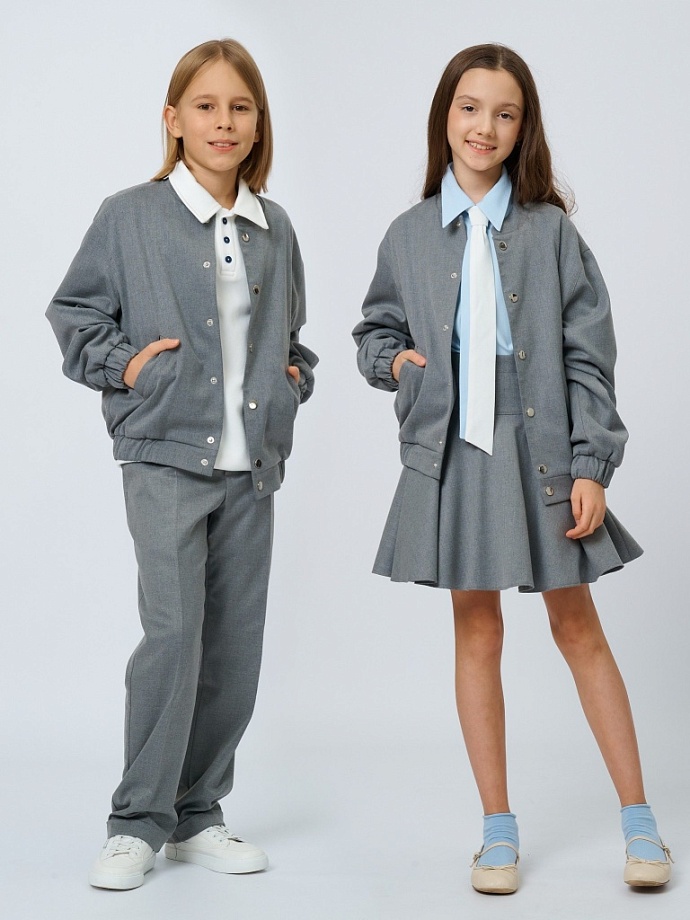 Бомбер из костюмной ткани на кнопках в цвете: Серый Ole! Twice - фото 1