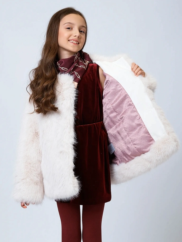 Меховое пальто укороченное с натуральным утеплителем в цвете: Молочный Ole! Twice - фото 5