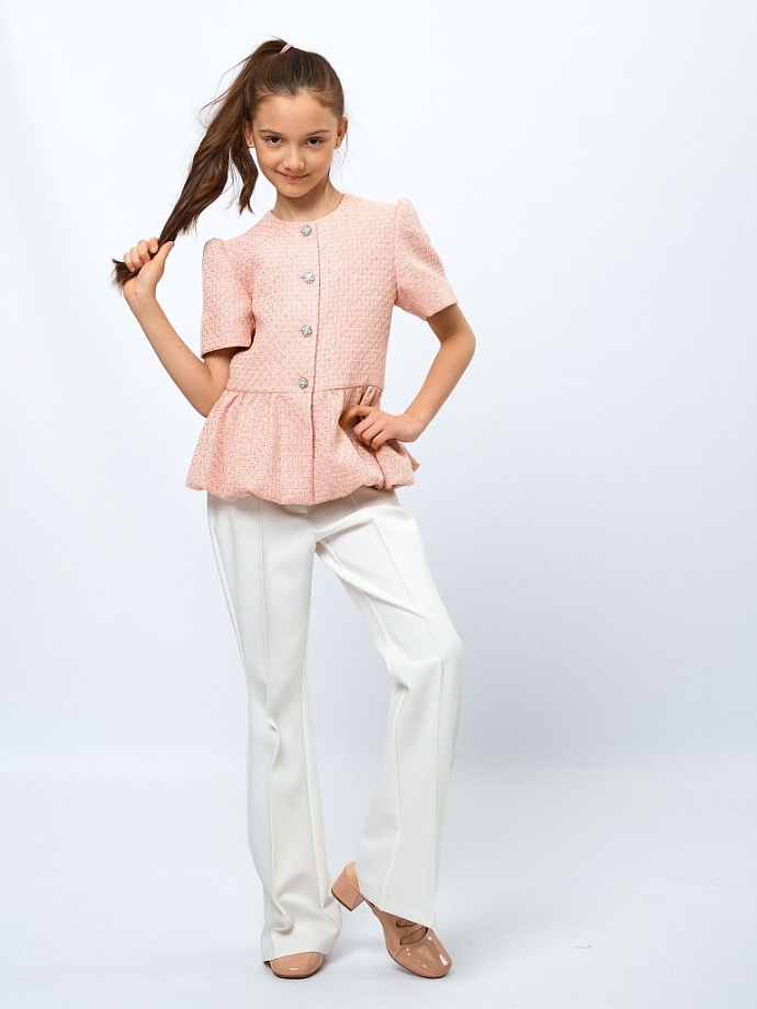 Жакет с баской из твида в цвете: Розовый Ole! Twice - фото 7