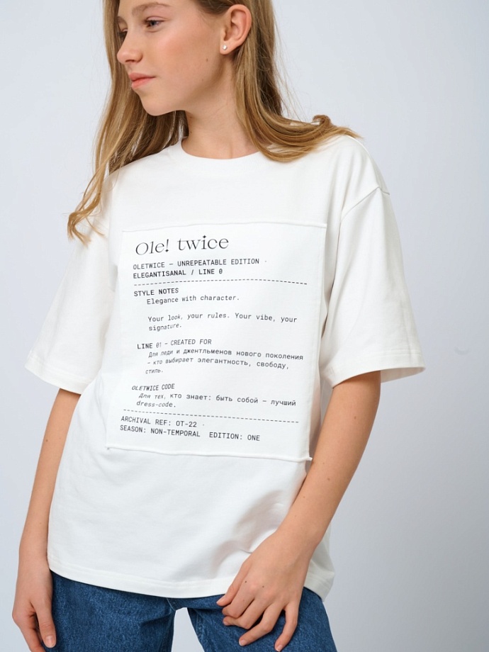 Футболка с нашивным принтом Ole!twice в цвете: Молочный Ole! Twice - фото 2