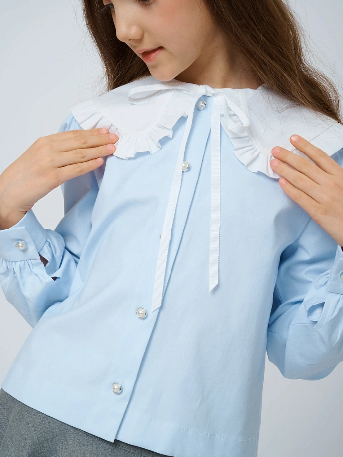 Блуза из хлопка укороченная в цвете: Голубой Ole! Twice - фото 3