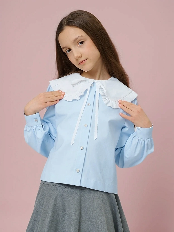 Блуза из хлопка укороченная в цвете: Голубой Ole! Twice - фото 1