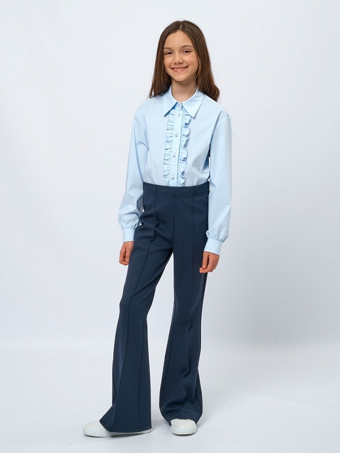 Блуза с оборкой по планке из смесового хлопка в цвете: Голубой Ole! Twice - фото 4