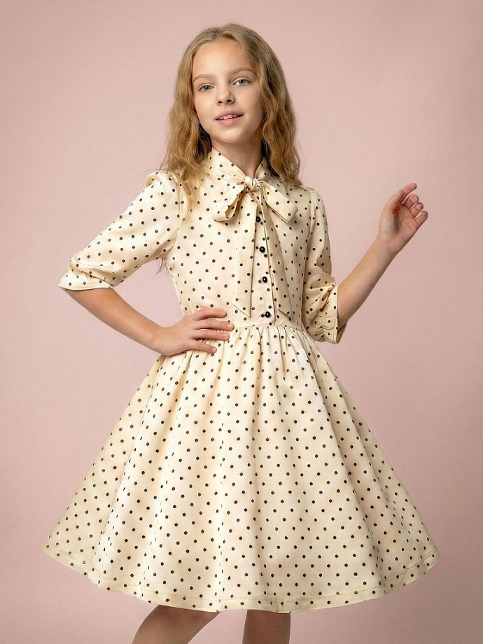 Платье с бантом в цвете: Экрю Ole! Twice - фото 1