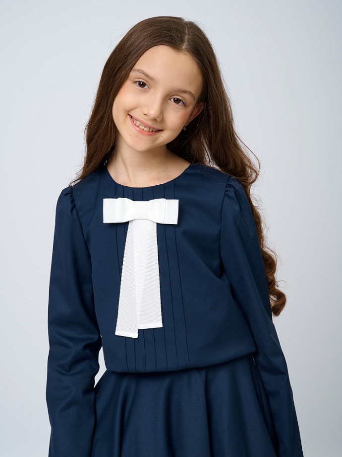 Комплект блуза со СЪЕМНОЙ  брошью из репса  и юбка-солнце в цвете: Синий Ole! Twice - фото 2