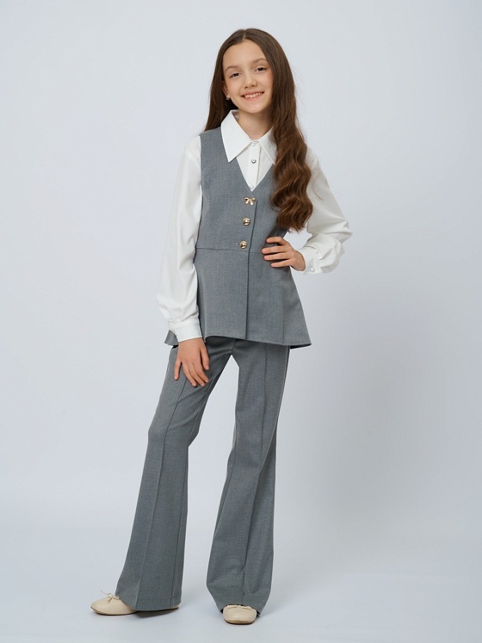 Жилет удлиненный с баской с шевроном в цвете: Серый Ole! Twice - фото 6