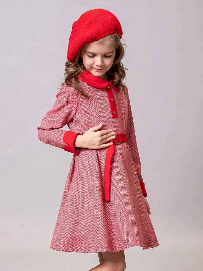 Платье с контрастным воротником и манжетами в цвете: Красный Ole! Twice - фото 7