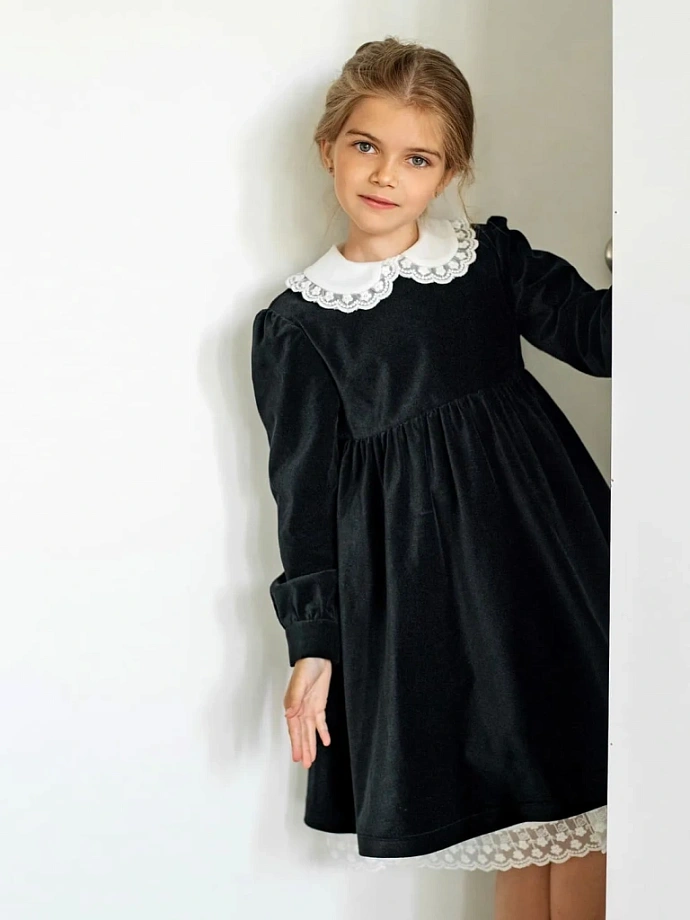 Двойное платье: бархатное верхнее и нижнее из хлопка с кружевной отделкой в цвете: Черный Ole! Twice - фото 1