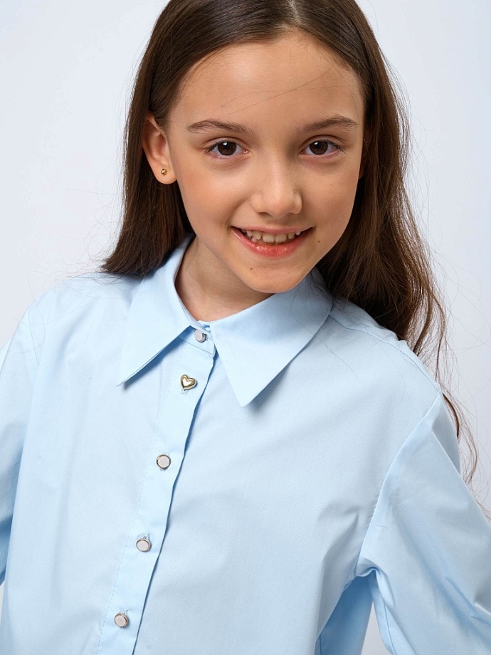 Рубашка укороченная из смесового хлопка в цвете: Голубой Ole! Twice - фото 4