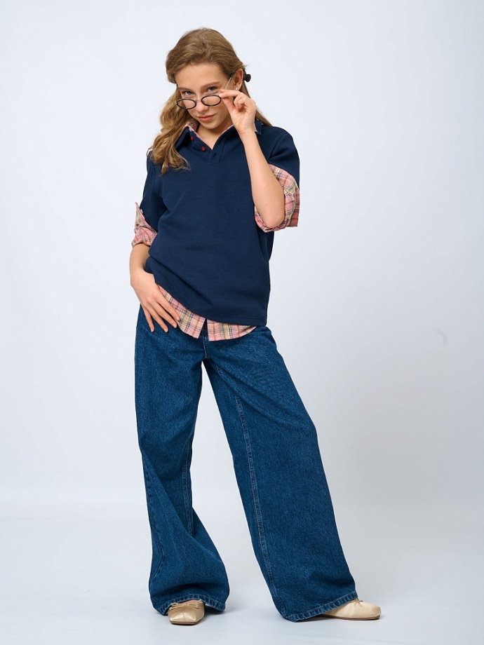 Джинсы широкие в цвете: Темно-синий Ole! Twice - фото 10