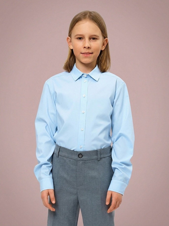 Рубашка классическая из смесового хлопка в цвете: Голубой Ole! Twice - фото 1
