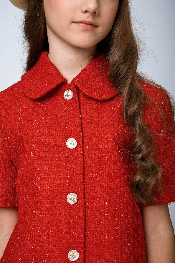 Жакет из твида с воротником и коротким рукавом в цвете: Красный Ole! Twice - фото 7