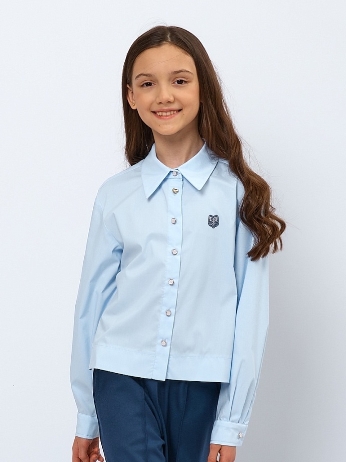 Рубашка укороченная из смесового хлопка с шевроном в цвете: Голубой Ole! Twice - фото 1