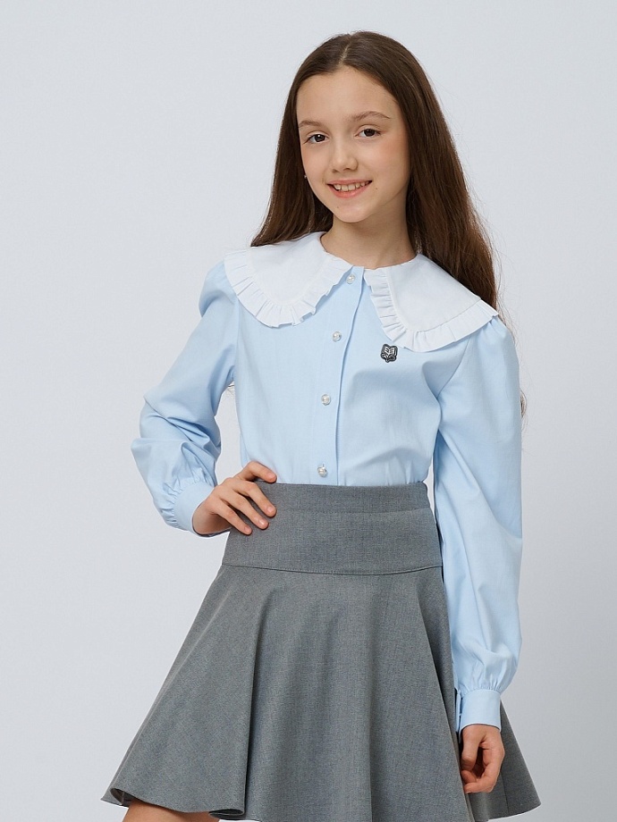 Блуза из хлопка укороченная с шевроном в цвете: Голубой Ole! Twice - фото 1