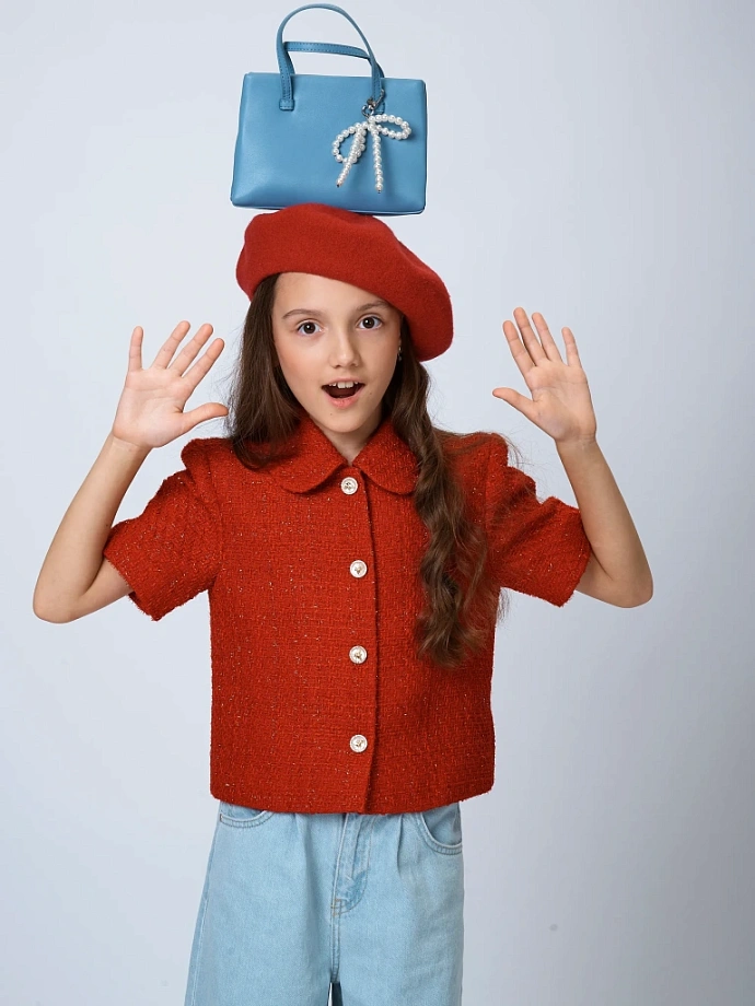 Жакет из твида с воротником и коротким рукавом в цвете: Красный Ole! Twice - фото 2