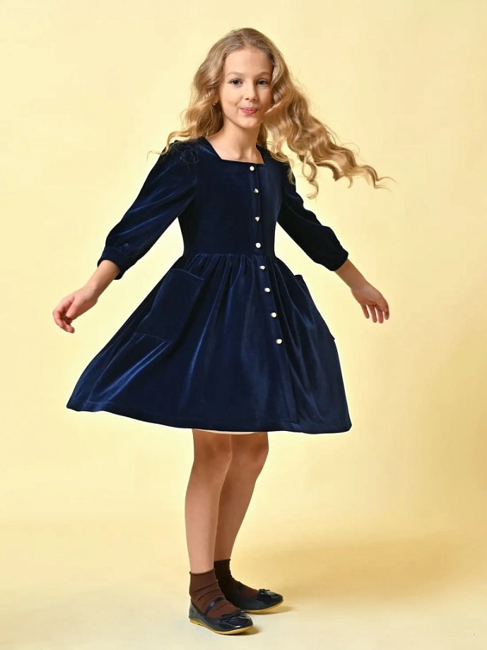 Платье бархатное с карманами в цвете: Синий Ole! Twice - фото 10
